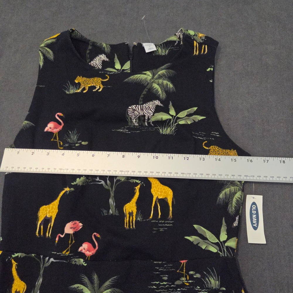 Old Navy Safari Animal Print Sheath Dress Womens S Black Giraffe Zebra Flamingo - Picture 3 of 11